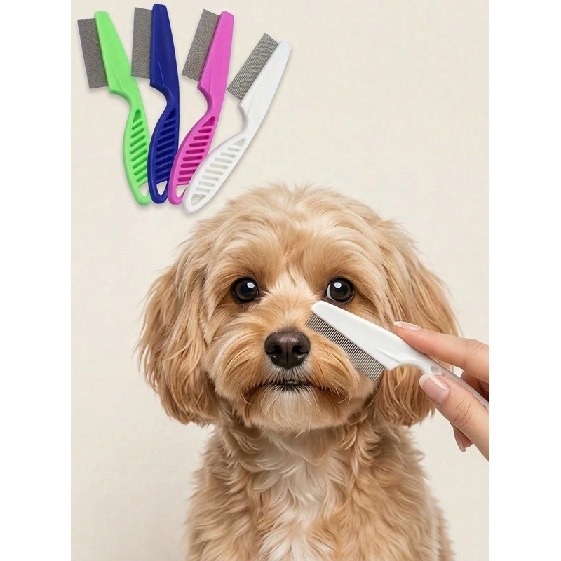 Flea Comb Fine Tooth Pet Tear Stain - ペットの涙やけ・ノミ取り用コーム、細かい歯のステンレス製グルーミングコーム、犬猫の目や顔の毛の汚れ除去用