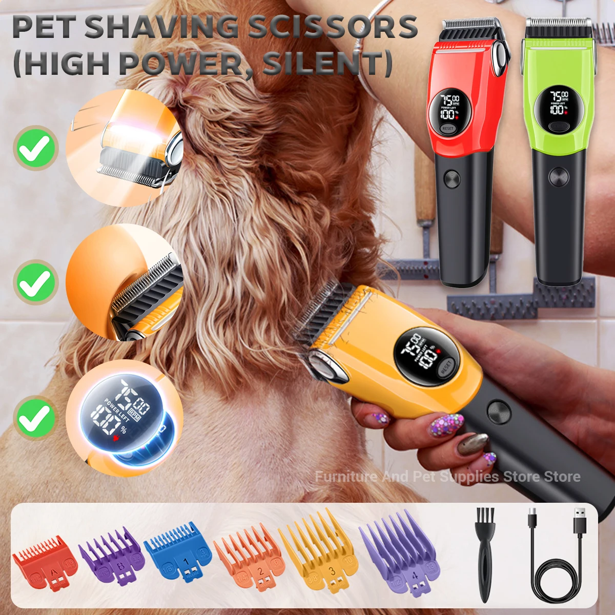 Cordless Dog Clippers Low Noise Grooming - 電気犬用グルーミングクリッパー、プロ用ペットバリカン、コードレス低騒音シェーバー、カッターマシン、ハサミ