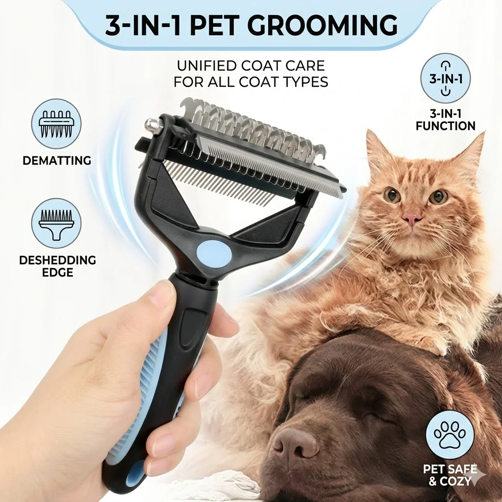 Undercoat Rake Dematting Tool Dog Shedding - 3 in 1 ペット抜け毛取りブラシ 犬の毛取り器 下毛取りコーム