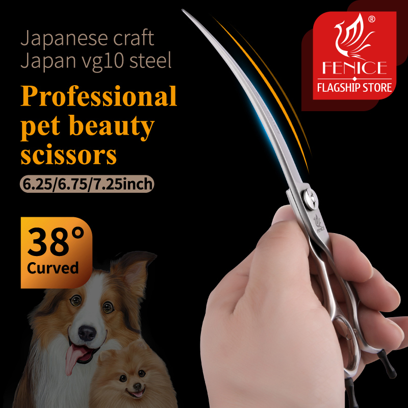 Professional Pet Grooming Scissors Curved - Fenice-プロの犬のグルーミングはさみ,湾曲した髪のためのvg10ステンレス鋼のギア,さまざまな曲線