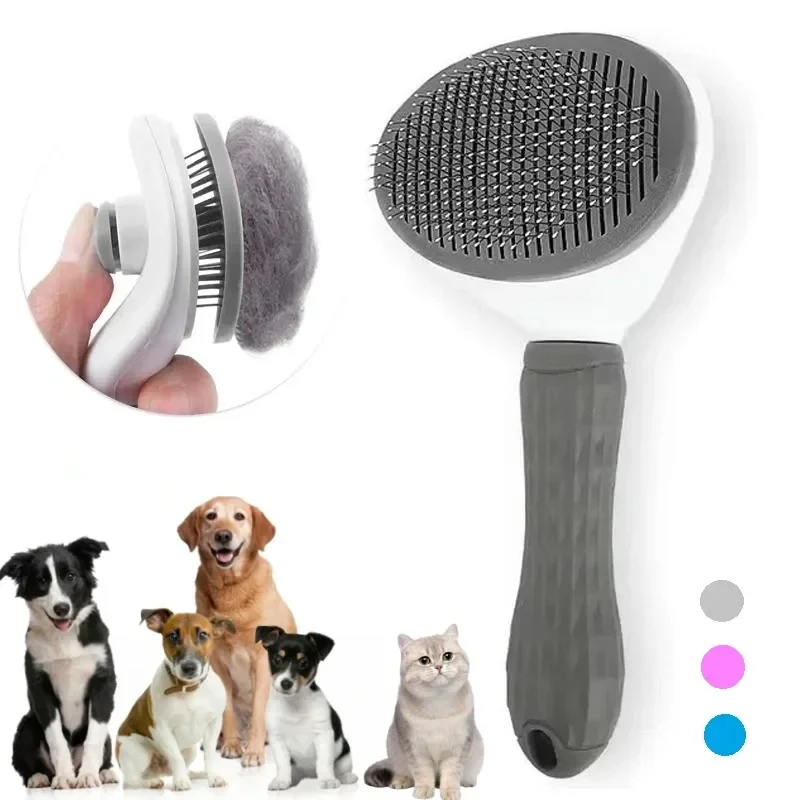 Slicker Brush Self Cleaning Pet Grooming - セルフクリーニングペットヘアリムーバーコーム、猫用スリッカーブラシ、猫用グルーミングツール、犬用コーム、猫用ペットヘアリムーバーコーム、ペットアクセサリー
