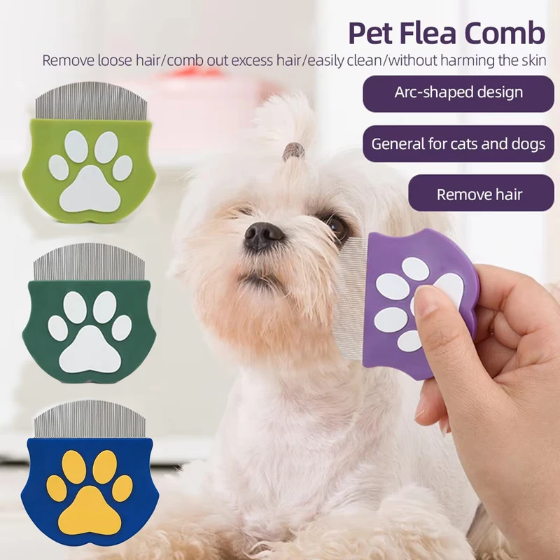 Flea Comb Fine Tooth Pet Tear Stain - ペット用ノミ取り櫛 猫犬用涙汚れ除去剤 曲線状の細歯グルーミングブラシ ミニヘアクリーナー