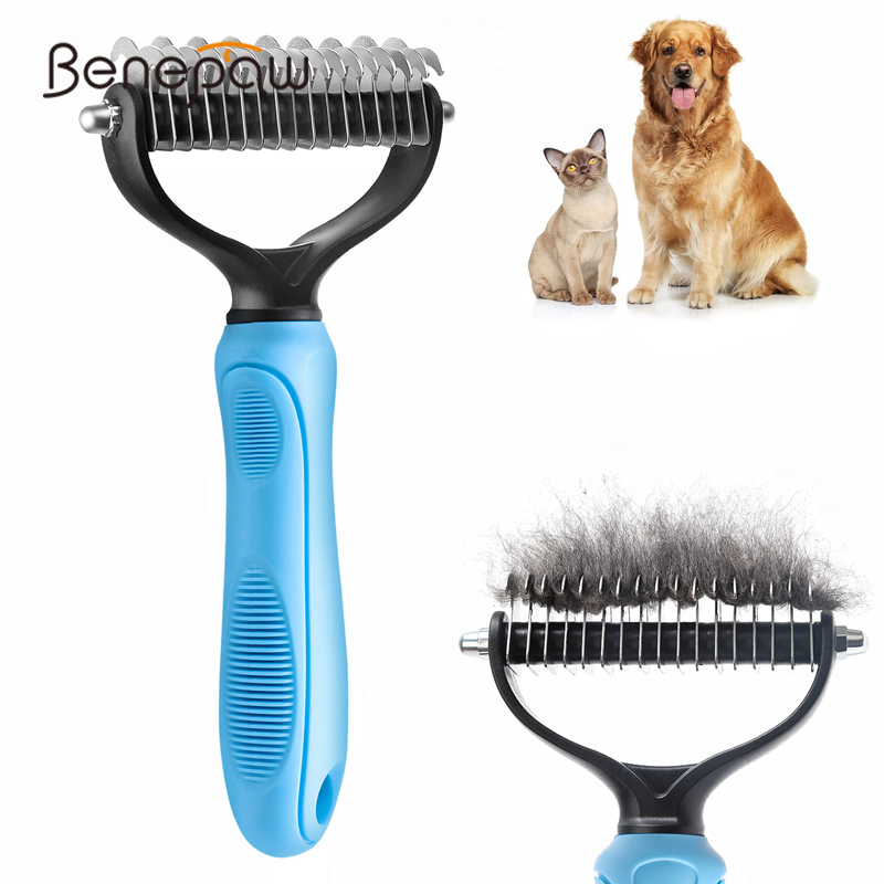 Undercoat Rake Dematting Tool Dog Shedding - Benepawプロ犬アンダーコートすくいペットグルーミングツール2両面脱落demattingくしブラシダブルコートロングヘア