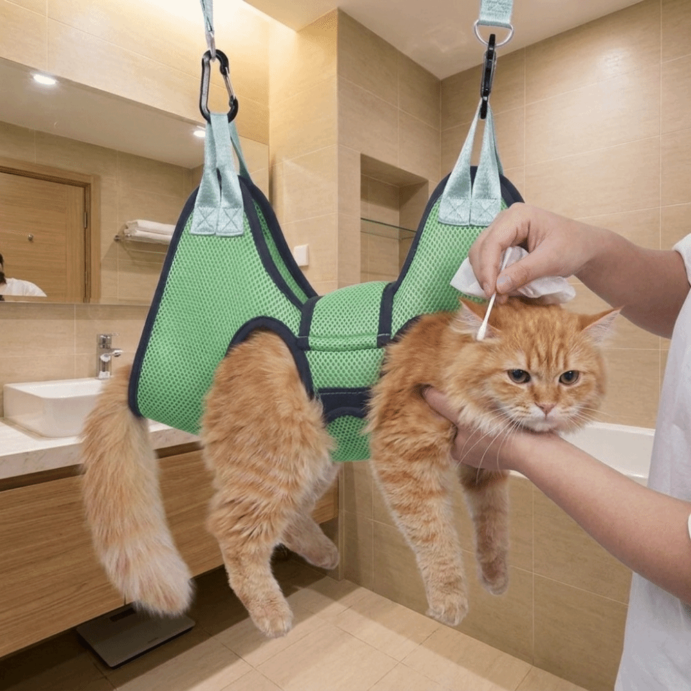 Pet Grooming Hammock Sling Restraint - 調節可能な犬用グルーミングハンモック、メッシュ製吊り下げ式猫用拘束スリング、通気性のある噛みつき防止ペット美容用吊り下げ具（犬猫用）