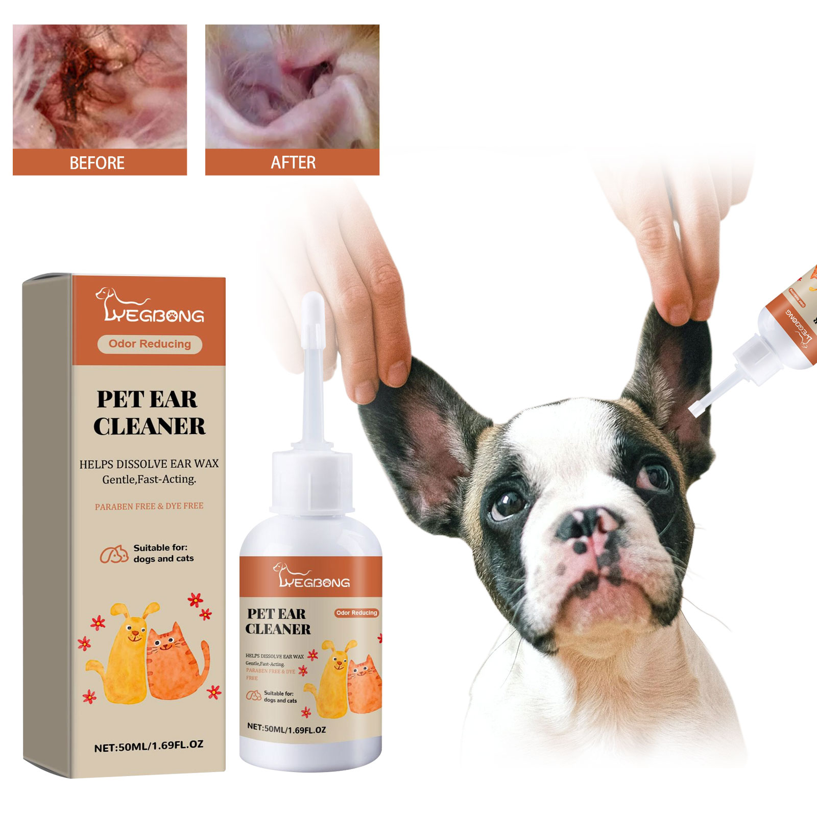 Dog Ear Cleaner Solution Drops Wash - ペットの耳垢除去クリーナー,耳の臭い除去,かゆみ,感染制御,ダニ治療,穏やかな洗浄,耳の洗浄ソリューション
