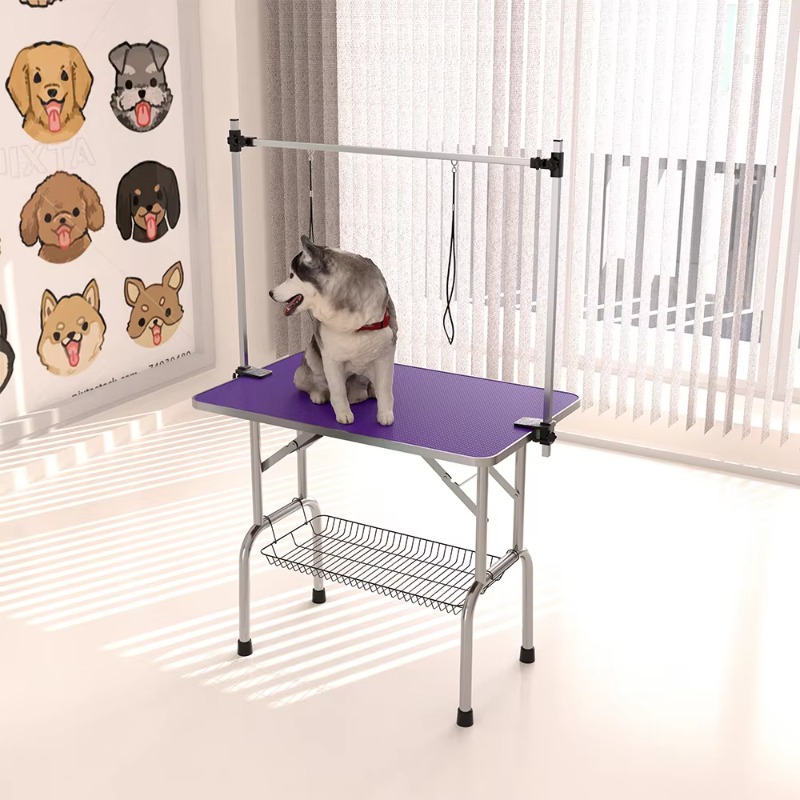 Folding Pet Grooming Table Arm Clamp - 36インチ折りたたみ式ペットグルーミングテーブル、ステンレススチールフレーム、ゴムマット、調節可能なアームとクランプ付き、ペット（犬、猫）グルーミングテーブル