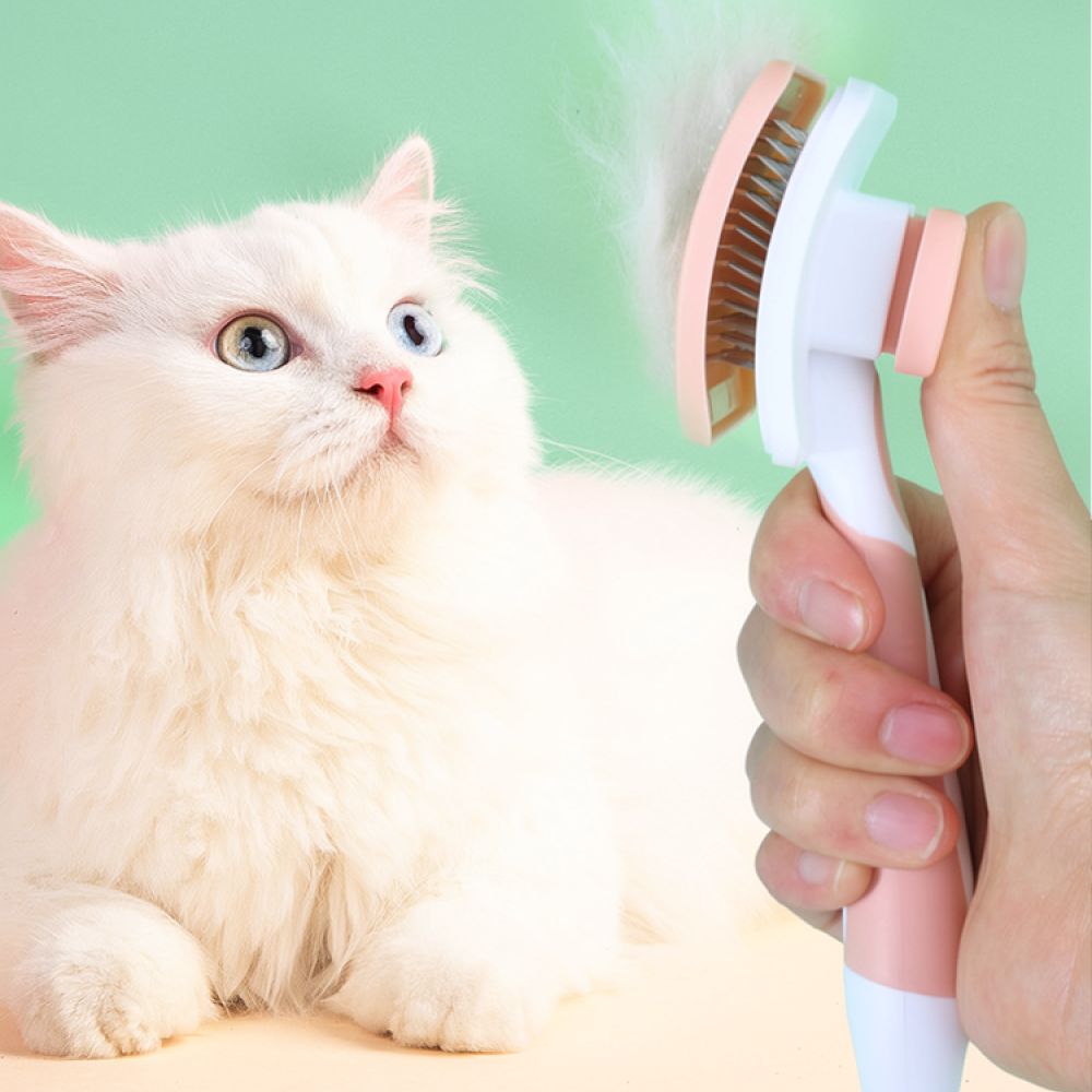Slicker Brush Self Cleaning Pet Grooming - ペット用グルーミングブラシ、犬や猫の毛づくろいに最適。自己洗浄機能付き、マッサージ効果、抜け毛除去、毛取り、グルーミングキット。