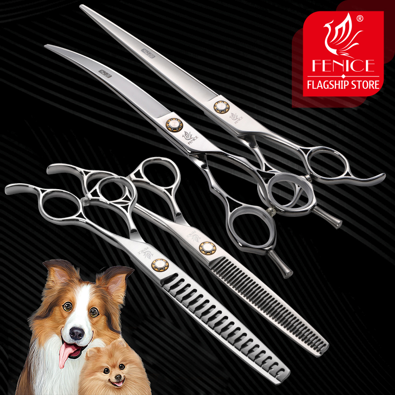 Professional Pet Grooming Scissors Curved - Fenice-プロのペット用グルーミングセット,6.5/7/7.5/8インチ,痩身,湾曲