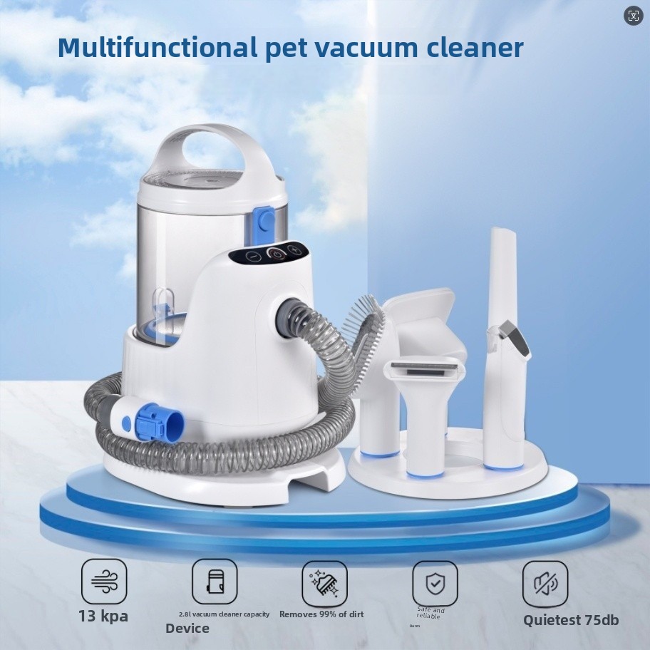 Pet Grooming Vacuum Suction Kit 5 In 1 - 多機能ペット掃除機、13kPa吸引力、低騒音75dB、犬猫用5-in-1グルーミングキット、2.8L容量