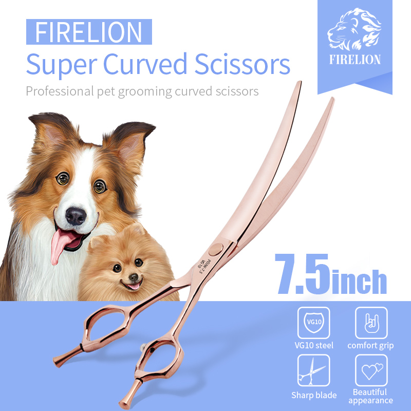 Professional Pet Grooming Scissors Curved - Firelion-プロの超湾曲犬のグルーミングブはさみ、金のペットの切断はさみ、vg10、6.5 