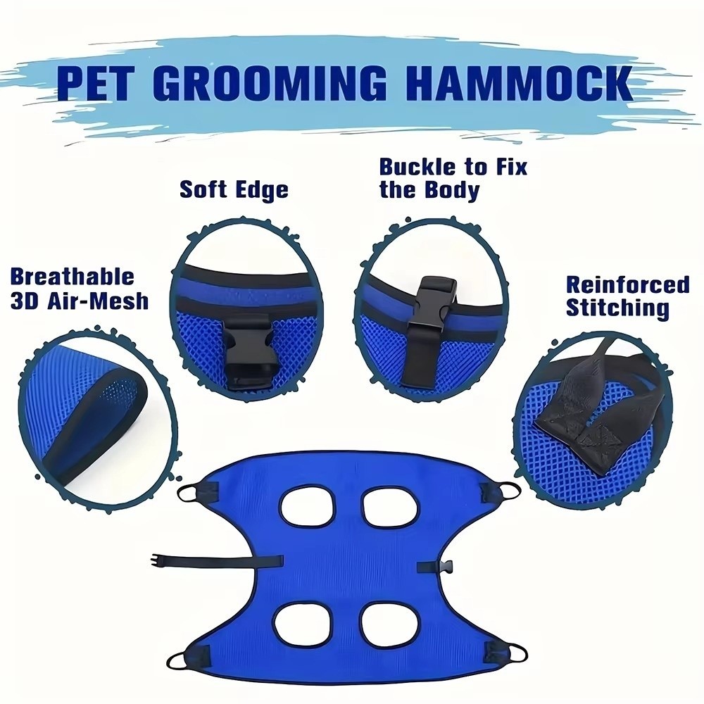 Pet Grooming Hammock Sling Restraint - 大型ペットグルーミングハンモック、傷防止吊り下げペットスリングハーネス、テディフックタイプ、猫犬用爪切り固定具、拘束バッグ