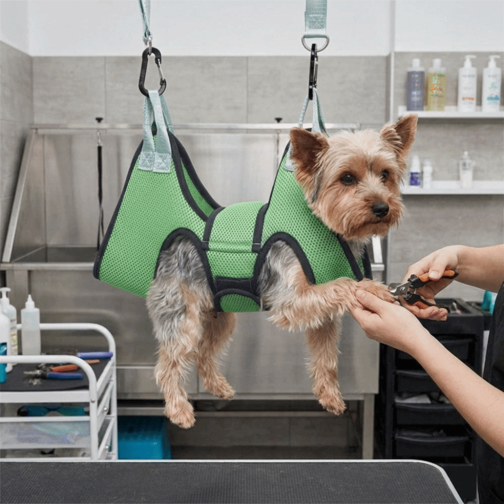 調整可能な犬用グルーミングハンモック。メッシュ素材で猫も安心 - Pet Grooming Hammock Sling Restraint のレビューと価格