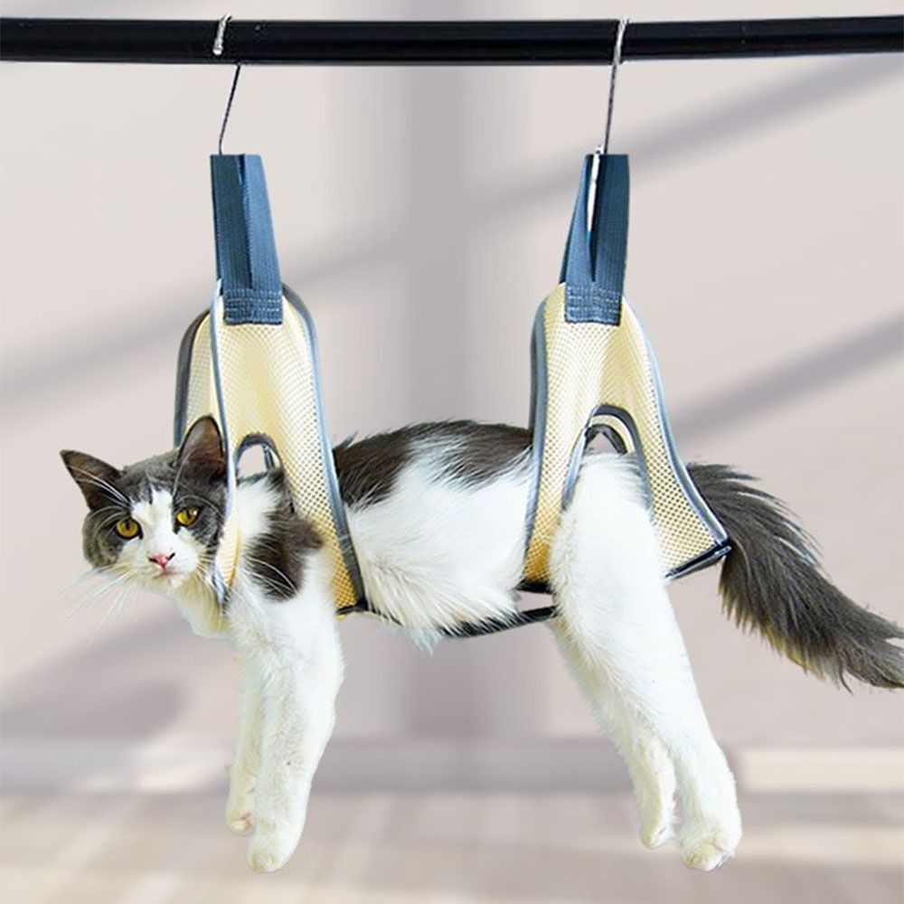 猫用ハンモック型グルーミングケージ。フック付きで、噛みつき防 - Pet Grooming Hammock Sling Restraint のレビューと価格