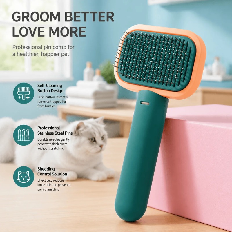 犬や猫などのペットの毛づくろい用、自己洗浄機能付きのスリッカ - Slicker Brush Self Cleaning Pet Grooming のレビューと価格
