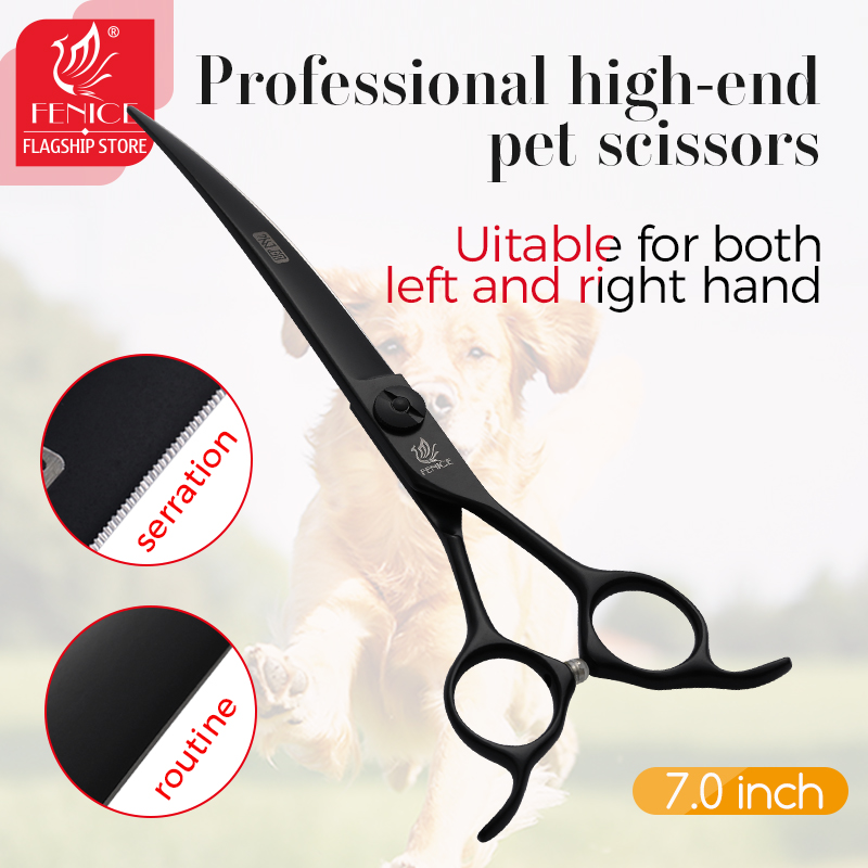 フェニーチェプロフェッショナル7インチカーブカット鋸歯状刃付 - Professional Pet Grooming Scissors Curved のレビューと価格
