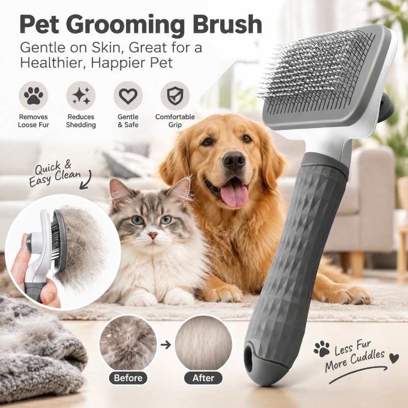 セルフクリーニング機能付きペット用グルーミングブラシ。ワンボ - Slicker Brush Self Cleaning Pet Grooming のレビューと価格