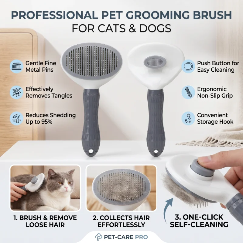 犬猫用グルーミングブラシ、マッサージビーズ付きのセルフクリー - Slicker Brush Self Cleaning Pet Grooming のレビューと価格